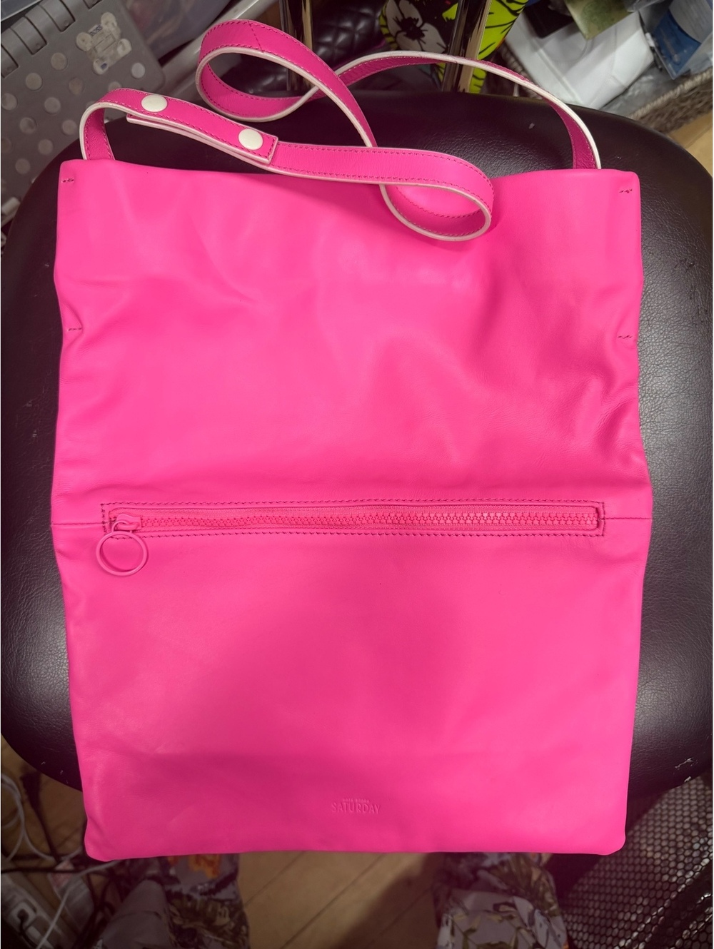 Kate Spade Saturday Hot Pink Tote Shoulder Bag Grid Lining Zip Pocket